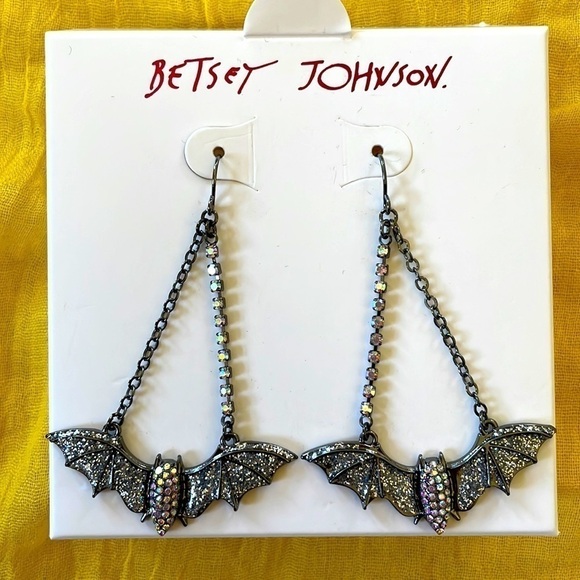 Brand New Betsey Johnson Halloween Sparkly Bats Drop Earrings - Picture 8 of 8